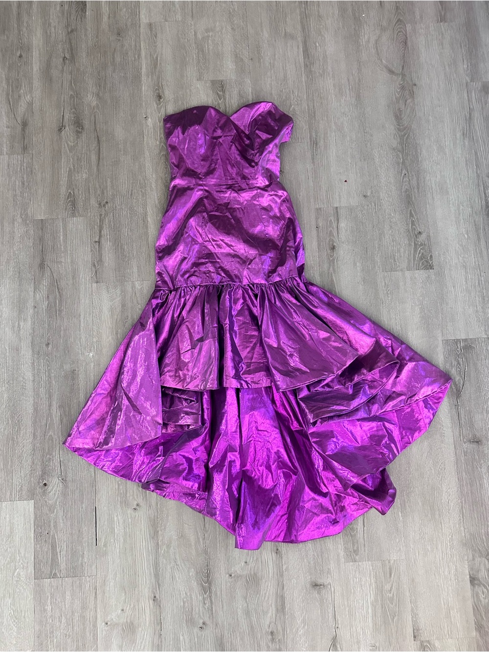 Fabulous vintage 80s Strapless Purple Prom Dress with High-Low Skirt